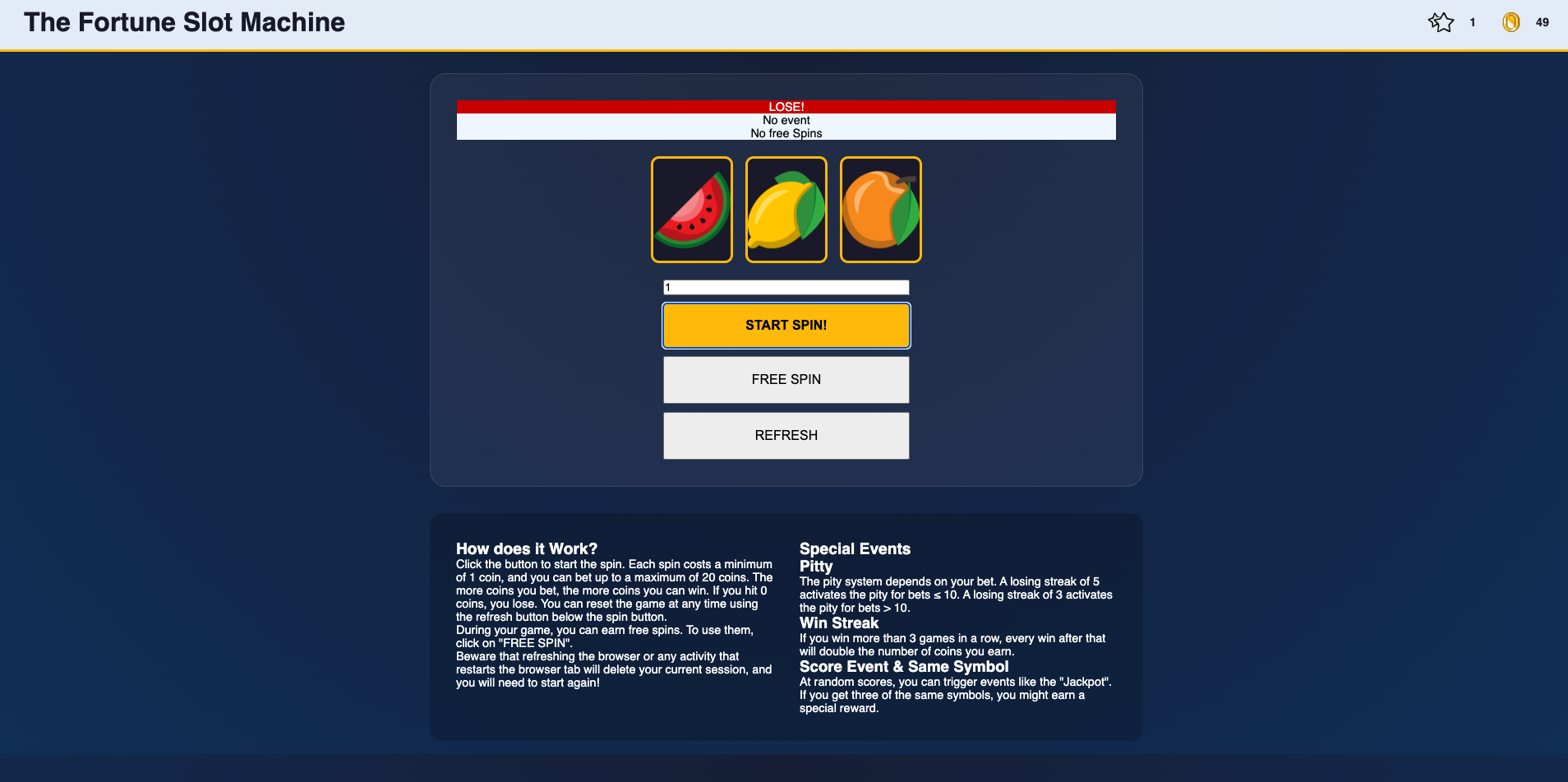 Full view of the Slot Machine Game